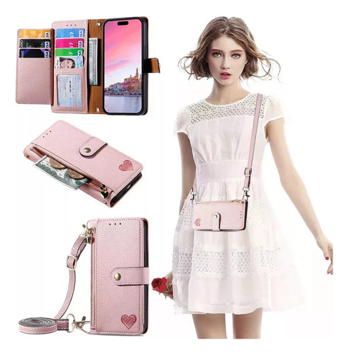 Funda De Piel Tipo Cartera Con Ranura Para Tarjetas Y Cierre
