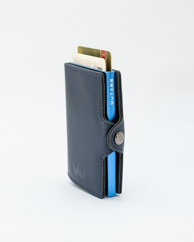 Billetera Wutarg Cuero Un Slider Sin Género 10x6 Cm Azul Liso