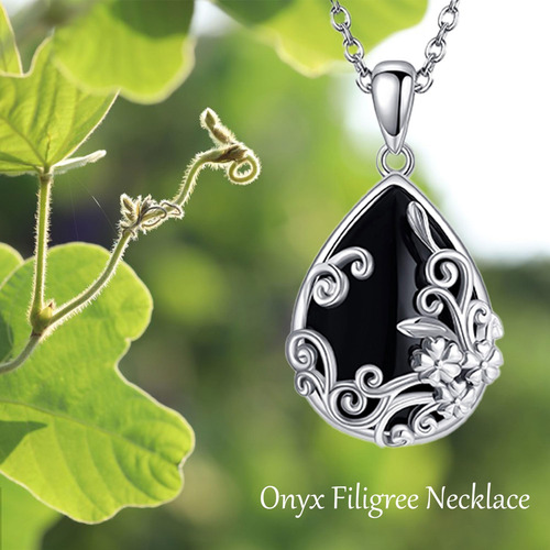 Onefinity Collar De Ónix De Filigrana De Plata De Ley 925,