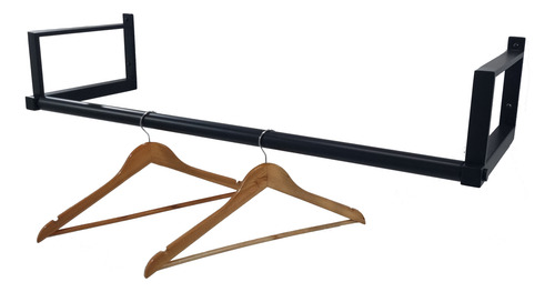 Arara De Parede 150cm Com Apoio Para Prateleira Inox Preto