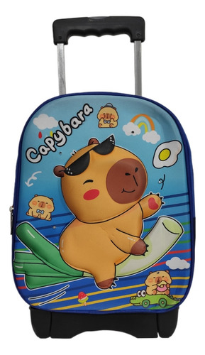 Mochila De Moda Capibara Con Luz. Con Llantas O Ruedas Para Preescolar O Kinder. Niño Y Niña Azul Marino