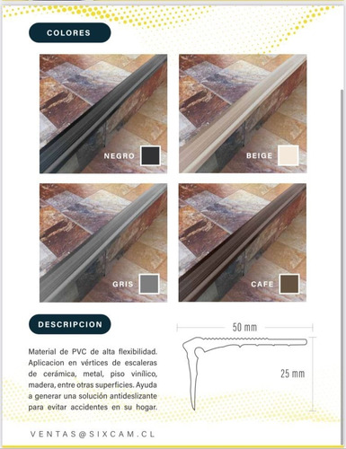 Imagen 2 de 2 de Nariz De Grada Pvc 3 Mts Largo 50 X 25 Mm Antideslizante