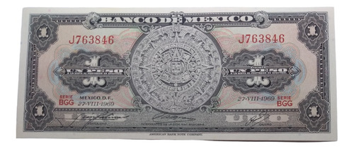 Billete 1 Peso Calendario Azteca Nuevo Sin Circular Año 1969