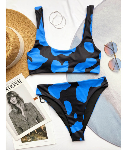 Traje De Baño En L Para Mujer Con Estampado De Vacas, Conjun