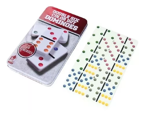 Domino Caja Metalica 28 Piezas Puntos De Colores