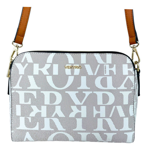 Bolsa Pequena Lateral Veryrio Monogama Original Couro Pu Com Repartições Cor Bege/branco Catar