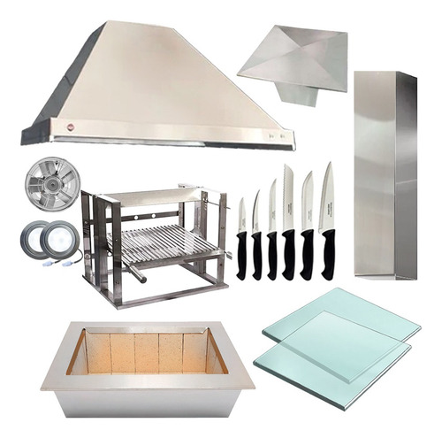 Kit Churrasqueira Braseiro E Coifa Gourmet Cor Inox