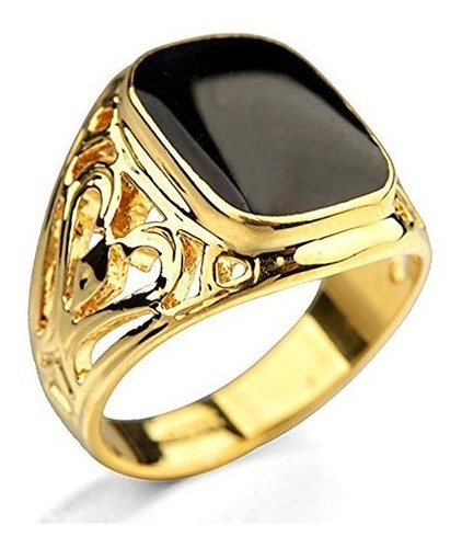 Signet Anillo De Meñique Con Esmalte Cuadrado Negro Chapado 