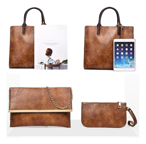 Imagen 3 de 7 de Set 3 Bolsas Mujer Dama Bolso Cartera Bandolera Tote Hombro