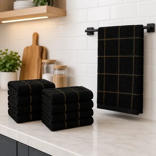 Kit 5 Pano De Prato Grande Preto Xadrez Algodão Laune Haus Preto Xadrez Minimalista Moderno
