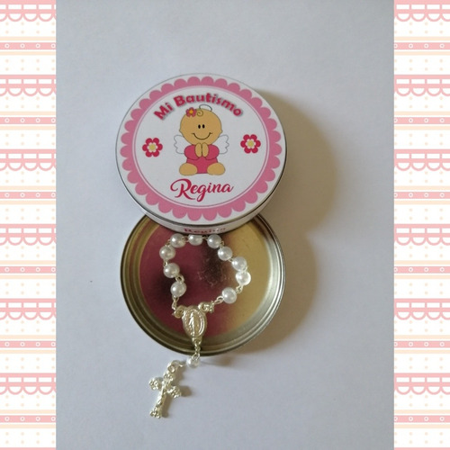 Latita Souvenir Con Minirosario Para Bautismo O Comunión