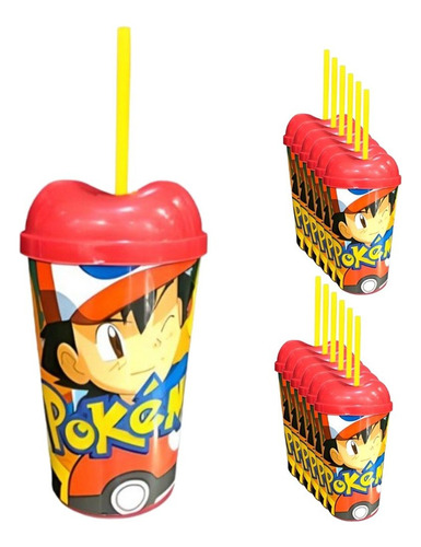 Vaso Pitillo Pokemon Sorpresa X12u Alta Calidad Cumpleaños