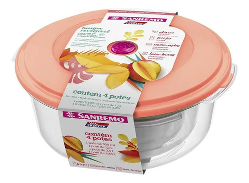 Conj 4 Potes Herméticos Sanremo Alimentos Grande Ao Mini 560