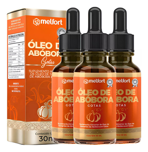 Kit 3 Óleo De Semente De Abóbora Em Gotas 100% Pura -melfort