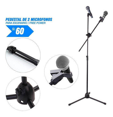 Soporte Pedestal Base De Micrófono Doble De Metal, Negro