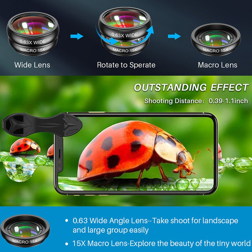 Kit De Fotografía Con Lente Macro Gran Angular Apexel Para T