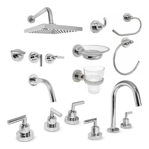 Juego Griferia Baño Cocina Aqualaf Aqua Lever + Accesorios