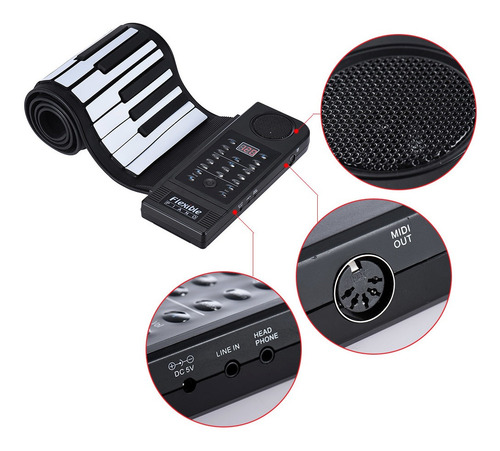 Piano Midi Electrónico Enrollable Portátil 61 Teclas
