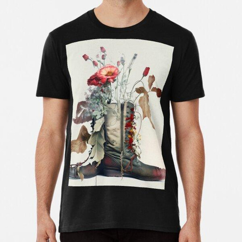 Remera Flowers Growing From Retro Boots Algodon Premium