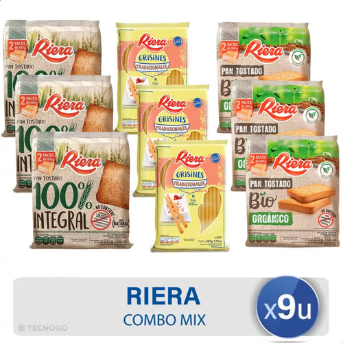 Combo Tostadas Riera Integrales + Bio Organico + Grisines X9