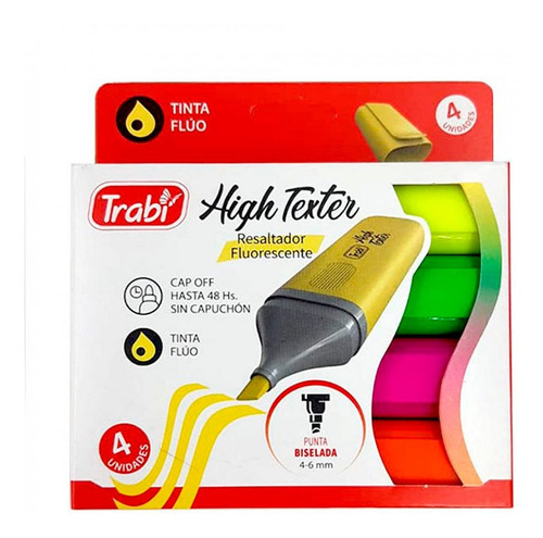 Resaltador Trabi High Texter X4 Colores Surtidos Fluo