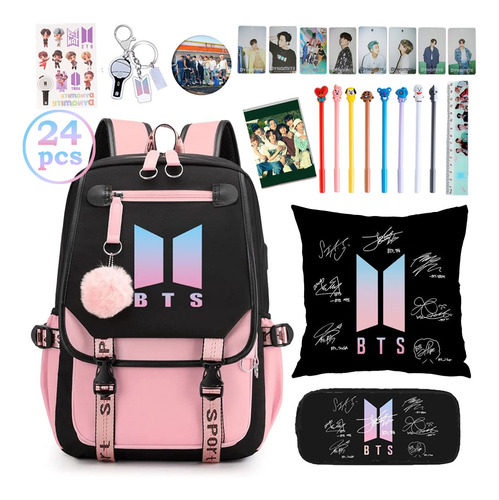 Kit 24 Bts Mochila Mochila Funda Cojín Bolígrafo