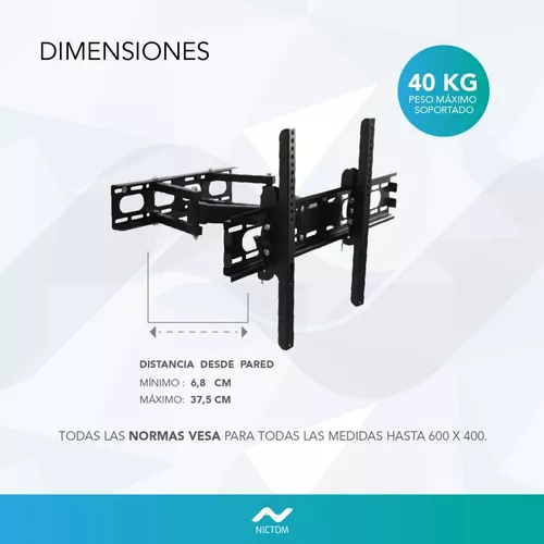 Soporte Tv Doble Brazo Articulado Reforzado 32 43 55 50 40 65 39 Móvil 6  Brazos Color Negro Super Resistente