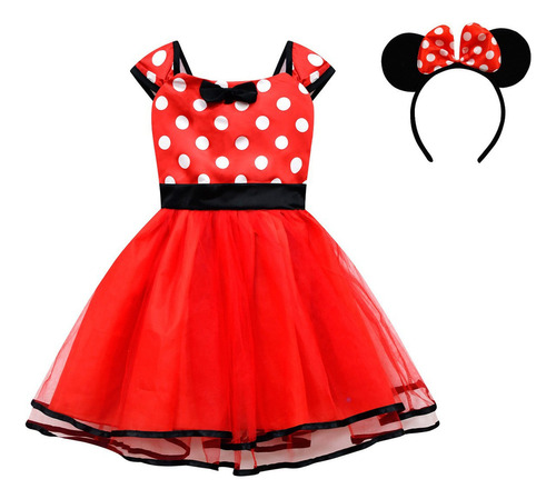 Vestido Mickey Minnie Red Manga Corta Falda Diadema 203