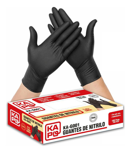 Guantes De Nitrilo Libre De Latex Sin Polvo Negro Kapo Talla S
