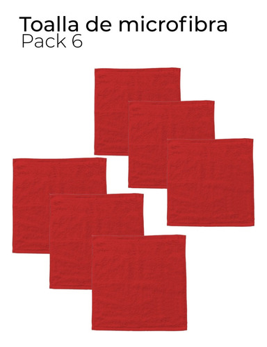 Frydom Pack 6pz Toalla Microfibra Absorbente Y Secado Rápido Rojo Lisa