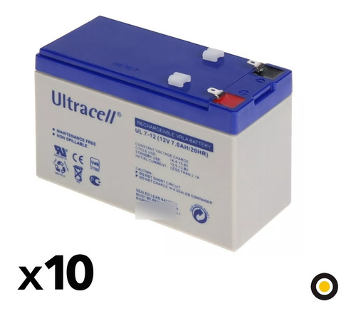 Batería Gel Ultracell 12v 7ah Recargable Alarma Ups X10 Unid