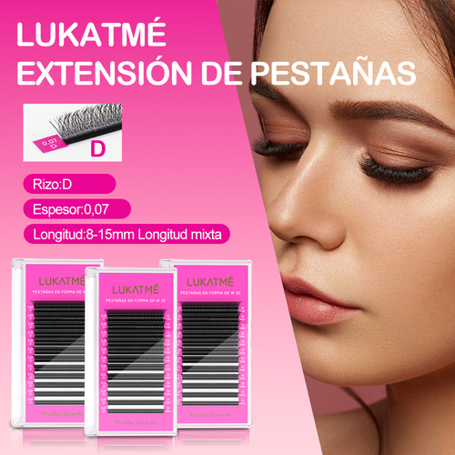 Extensiones De Pestañas 3d W Fibras Tecnológicas 8-15mm Mix Tipo De Curvatura D Color Negro Espesor 0.07