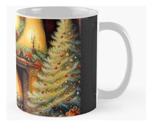 Taza X4 Salón Con Chimenea En Navidad Calidad Premium