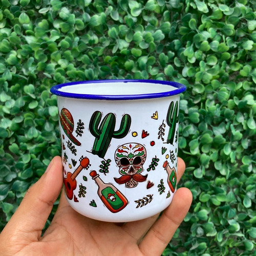 Imagen 2 de 4 de Taza Peltre Diseño Mexicano S4 - Viva México Mes Patrio