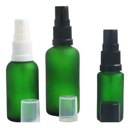 Frasco Vidrio Verde Esmerilado 30ml Con Tapa Y Spray X100