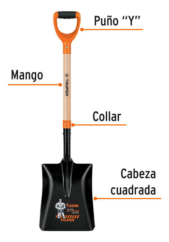 Pala T-2000 Cuadrada, Tipo Español, Puño 'y' Truper 17202