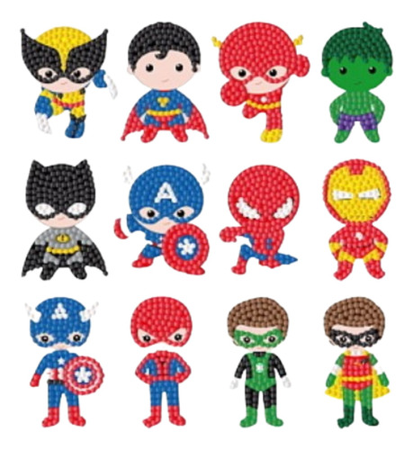 Kit Stickers Pintura Con Diamantes - Superheroes X 12