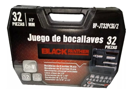 Juego Kit Llave Tubos Bocallave Black Panther 32pz Mm 1/2