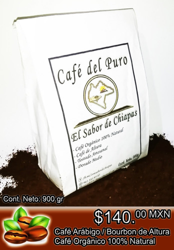 Café Orgánico De Chiapas, Arábigo-bourbon, 100% Natural.
