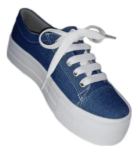Tenis De Mezclilla Con Plataforma Dama Mujer Ojillos Ligeros