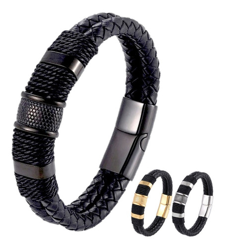 Pulseira Masculina Couro Fecho Imã Alto Padrão Luxo Homem Fb