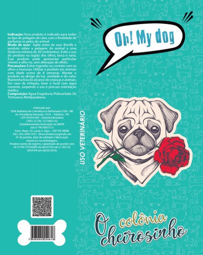 Imagem 2 de 3 de Colônia Perfume Cão Gato Antialérgico 100ml Macho Oh! My Dog