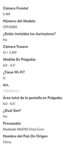 Celular Oppo A12 Telcel Liberado Azul Oscuro (Usado)