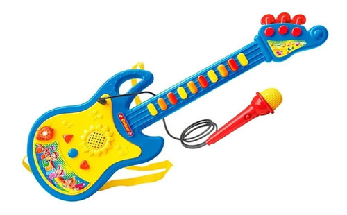 Guitarra Infantil E Microfone Musical Educativo C Luzes Azul