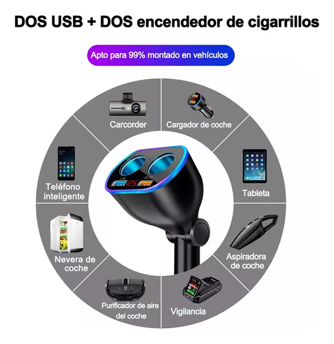 Cargador Doble Usb De 2 Vías Para Encendedor De Coche Negro