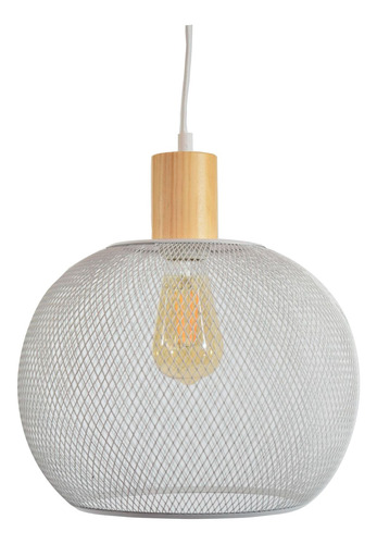 Colgante 1 Luz Osaka-l Metal/madera Apto Led Deco Moderno Blanco