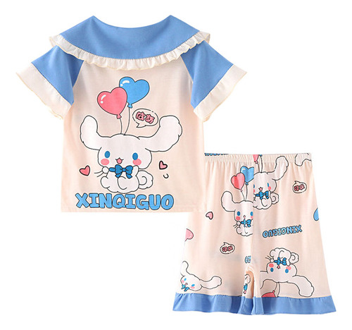 A Conjunto De Pijama De Verano De Manga Corta Para Niña Con