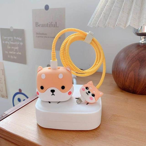 Funda 3d Para Ficha C Cargador 20w Perrito Shiba Inu Beige Shiba Inu Perro