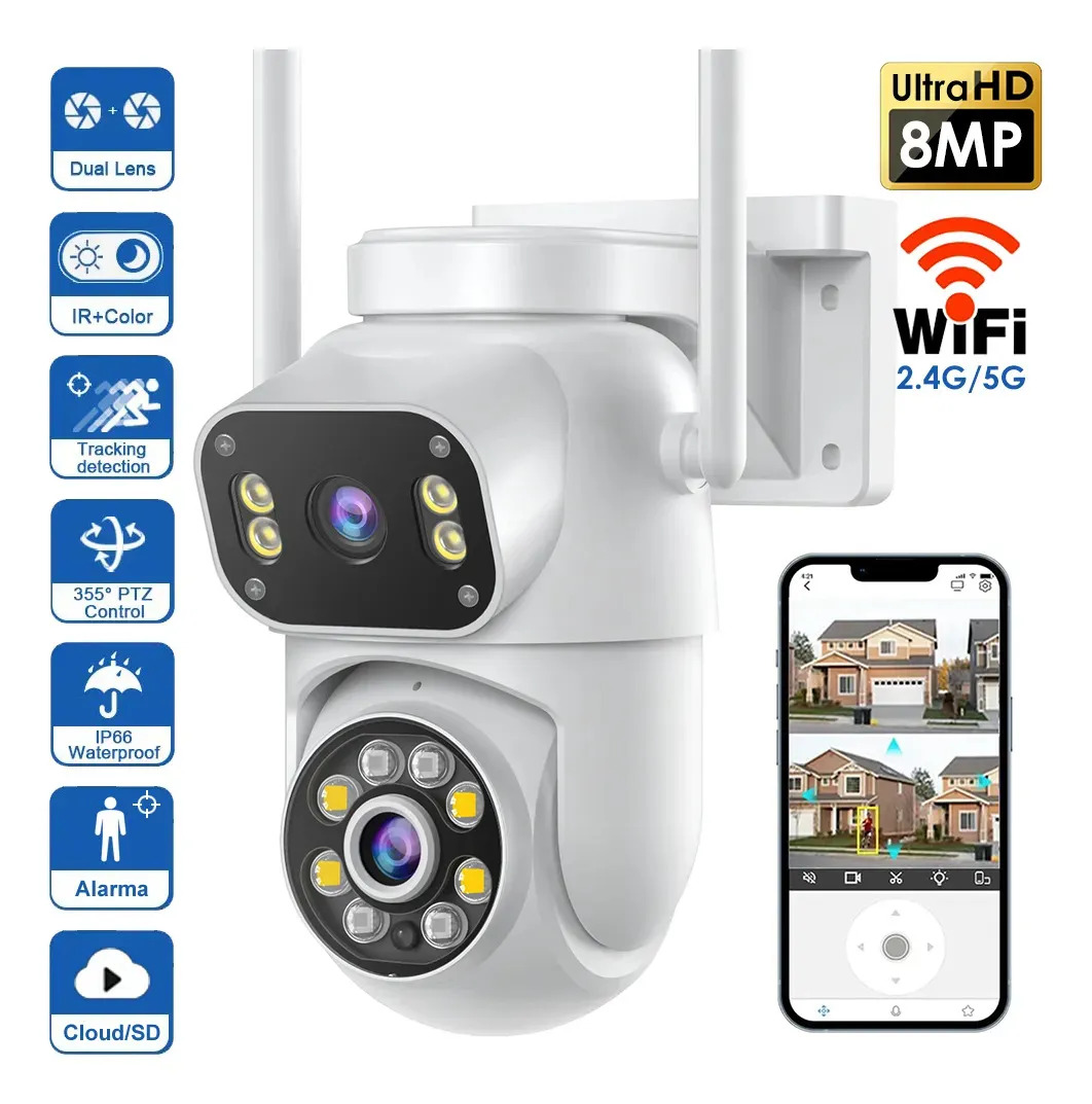 Cámara Vigilancia Exterior Mvpsmart Dq8 360° Ptz Wifi 8mp Full Hd - Alarma Sonora/luz, Detección Movimientovisión Nocturna Ip66, 10x Zoom, 2 Vías Audio, Sd/almacenamiento Nube,instalación Súper Fácil