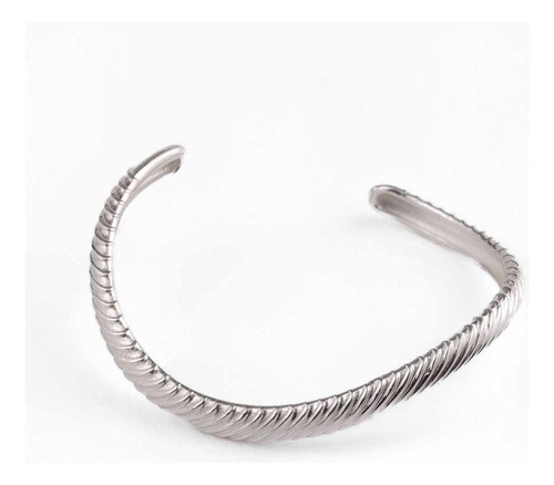 Pulsera Rígida Carmín Abierta De Plata Ondulada Ss